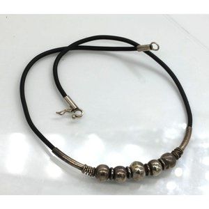 925 STERLING Southwest style bead necklace, handmade, black cord 17"